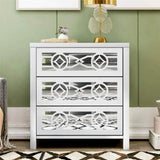 Mirrored Carved Pattern Modern Gold Finish Bedroom Nightstand