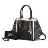 MKF Collection Daisy Two PCS Croco Satchel bag & Wallet , Measurements: 10” L x 11” H x 4” W , Wallet: 7.5” L x 4”H x 1” W