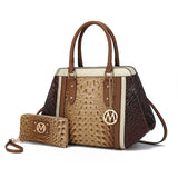 MKF Collection Daisy Two PCS Croco Satchel bag & Wallet , Measurements: 10” L x 11” H x 4” W , Wallet: 7.5” L x 4”H x 1” W