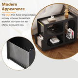 Mobile End Table with Lockable Wheels, Narrow Coffee Table with 5mm Thick Fluted Tempered Glass, Modern Nightstand with Golden Round Rod, Living Room, 31.5''W x11.8''D x 23.1''H