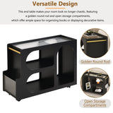 Mobile End Table with Lockable Wheels, Narrow Coffee Table with 5mm Thick Fluted Tempered Glass, Modern Nightstand with Golden Round Rod, Living Room, 31.5''W x11.8''D x 23.1''H