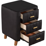 Modern Bedside Velvet Upholstered 3-Drawer Nightstand with Metal Handles