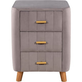 Modern Bedside Velvet Upholstered 3-Drawer Nightstand with Metal Handles