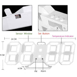 Modern Digital 3D White LED Wall Clock Alarm Clock