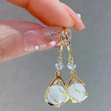 Moonstone Bead Shiny Rhinestone Dangle Earrings