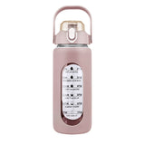Motivational Water Bottle Intake Tracker with Straw Time Marker Silicone Sleeve Handle