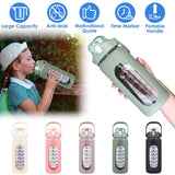 Motivational Water Bottle Intake Tracker with Straw Time Marker Silicone Sleeve Handle