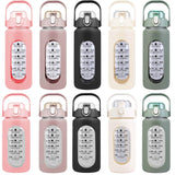 Motivational Water Bottle Intake Tracker with Straw Time Marker Silicone Sleeve Handle