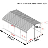 [12X20FT] Alora Premium Heavy-Duty Outdoor Canopy Garage Shelter With Galvanized Metal Roof (SAK91523)
