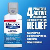 Mucinex Fast-Max Cold, Flu and Sore Throat Relief Liquid, Maximum Strength, 6 fl oz