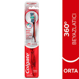 Colgate 360 Advanced Optic White Toothbrush - Whiter Teeth, Tongue & Cheek Cleaner, Medium Bristles, Plaque Removal