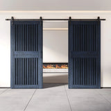 Vertical Slat Double Door Barn Door Kit | Black Barn Door Hardware