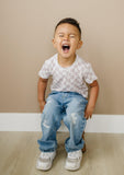 Neutral Checkered Bamboo Tee *Sizes 3/6m & sz 6 left