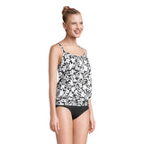 New black and white printed women's split type Tankini set with conservative style, covering the belly and showing off thinness