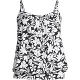 New black and white printed women's split type Tankini set with conservative style, covering the belly and showing off thinness
