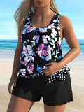 New women's Tankini suit with chest cushion and no steel ring, conservative style swimsuit