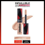 Loreal Paris Infaillible More Than Concealer - 323 Fawn, Long-Lasting High Coverage Makeup for Dark Circles and Uneven Skin Tone