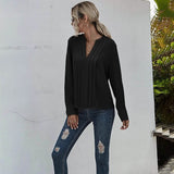 Notched Neck Pleated Decoration Blouse