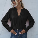 Notched Neck Pleated Decoration Blouse