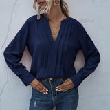Notched Neck Pleated Decoration Blouse