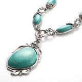 Novadab Antique Silver Tibet Turquoise Long Chain Silver Plated Necklace