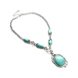 Novadab Antique Silver Tibet Turquoise Long Chain Silver Plated Necklace