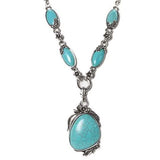 Novadab Antique Silver Tibet Turquoise Long Chain Silver Plated Necklace