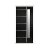 [36X80-Inch] Nuvia Black Modern Left Inswing Fiberglass Entry Door With Frosted Glass (SAK25849)