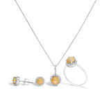 10K White Gold Purple Amethyst and 3/8 Cttw Diamond Halo Jewelry Set (Earrings, Pendant & Ring)