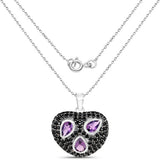 3.19 Carat Genuine Amethyst and Black Spinel .925 Sterling Silver Pendant