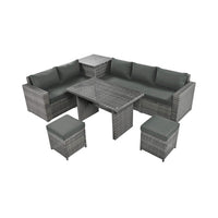 Outdoor 6-Piece All-Weather PE Rattan Sofa Set With Adjustable Seat, Storage Box, Removable Covers, And Tempered Glass Table Top (SAK37221)