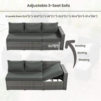 Outdoor 6-Piece All-Weather PE Rattan Sofa Set With Adjustable Seat, Storage Box, Removable Covers, And Tempered Glass Table Top (SAK37221)