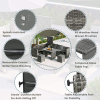 Outdoor 6-Piece All-Weather PE Rattan Sofa Set With Adjustable Seat, Storage Box, Removable Covers, And Tempered Glass Table Top (SAK37221)