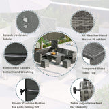 Outdoor 6-Piece All-Weather PE Rattan Sofa Set With Adjustable Seat, Storage Box, Removable Covers, And Tempered Glass Table Top (SAK37221)