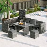 Outdoor 6-Piece All-Weather PE Rattan Sofa Set With Adjustable Seat, Storage Box, Removable Covers, And Tempered Glass Table Top (SAK37221)