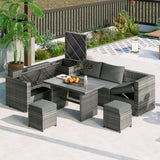 Outdoor 6-Piece All-Weather PE Rattan Sofa Set With Adjustable Seat, Storage Box, Removable Covers, And Tempered Glass Table Top (SAK37221)