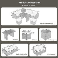 Outdoor 6-Piece All-Weather PE Rattan Sofa Set With Adjustable Seat, Storage Box, Removable Covers, And Tempered Glass Table Top (SAK37221)