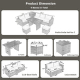 Outdoor 6-Piece All-Weather PE Rattan Sofa Set With Adjustable Seat, Storage Box, Removable Covers, And Tempered Glass Table Top (SAK37221)