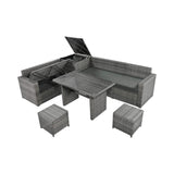 Outdoor 6-Piece All-Weather PE Rattan Sofa Set With Adjustable Seat, Storage Box, Removable Covers, And Tempered Glass Table Top (SAK37221)