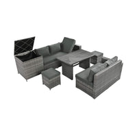 Outdoor 6-Piece All-Weather PE Rattan Sofa Set With Adjustable Seat, Storage Box, Removable Covers, And Tempered Glass Table Top (SAK37221)