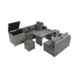 Outdoor 6-Piece All-Weather PE Rattan Sofa Set With Adjustable Seat, Storage Box, Removable Covers, And Tempered Glass Table Top (SAK37221)