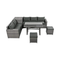 Outdoor 6-Piece All-Weather PE Rattan Sofa Set With Adjustable Seat, Storage Box, Removable Covers, And Tempered Glass Table Top (SAK37221)