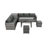 Outdoor 6-Piece All-Weather PE Rattan Sofa Set With Adjustable Seat, Storage Box, Removable Covers, And Tempered Glass Table Top (SAK37221)