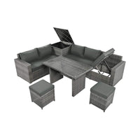 Outdoor 6-Piece All-Weather PE Rattan Sofa Set With Adjustable Seat, Storage Box, Removable Covers, And Tempered Glass Table Top (SAK37221)