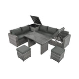 Outdoor 6-Piece All-Weather PE Rattan Sofa Set With Adjustable Seat, Storage Box, Removable Covers, And Tempered Glass Table Top (SAK37221)