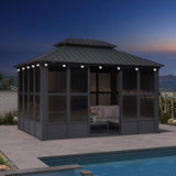 Alora Vista Outdoor Hardtop Aluminum Solarium With Double Roof And LED Lights (SAK42086)