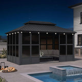 Alora Vista Outdoor Hardtop Aluminum Solarium With Double Roof And LED Lights (SAK42086)