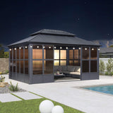 Alora Vista Outdoor Hardtop Aluminum Solarium With Double Roof And LED Lights (SAK42086)