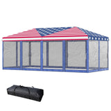 Outsunny 10' x 20' Pop-Up Canopy Tent Gazebo with American Flag Print and 6 Mesh Sidewalls, for Outdoor Events