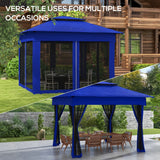 Outsunny 11 x 11 Pop-Up Canopy Gazebo Outdoor Patio Event Tent with Zipper Netting,Carry Bag, UV Protection for Backyard & Garden, Blue